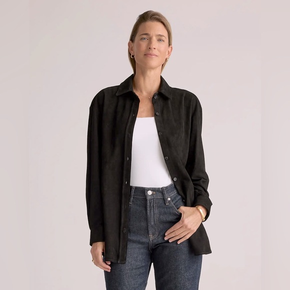 Quince 100% Suede Overshirt in black size S - Picture 1 of 16